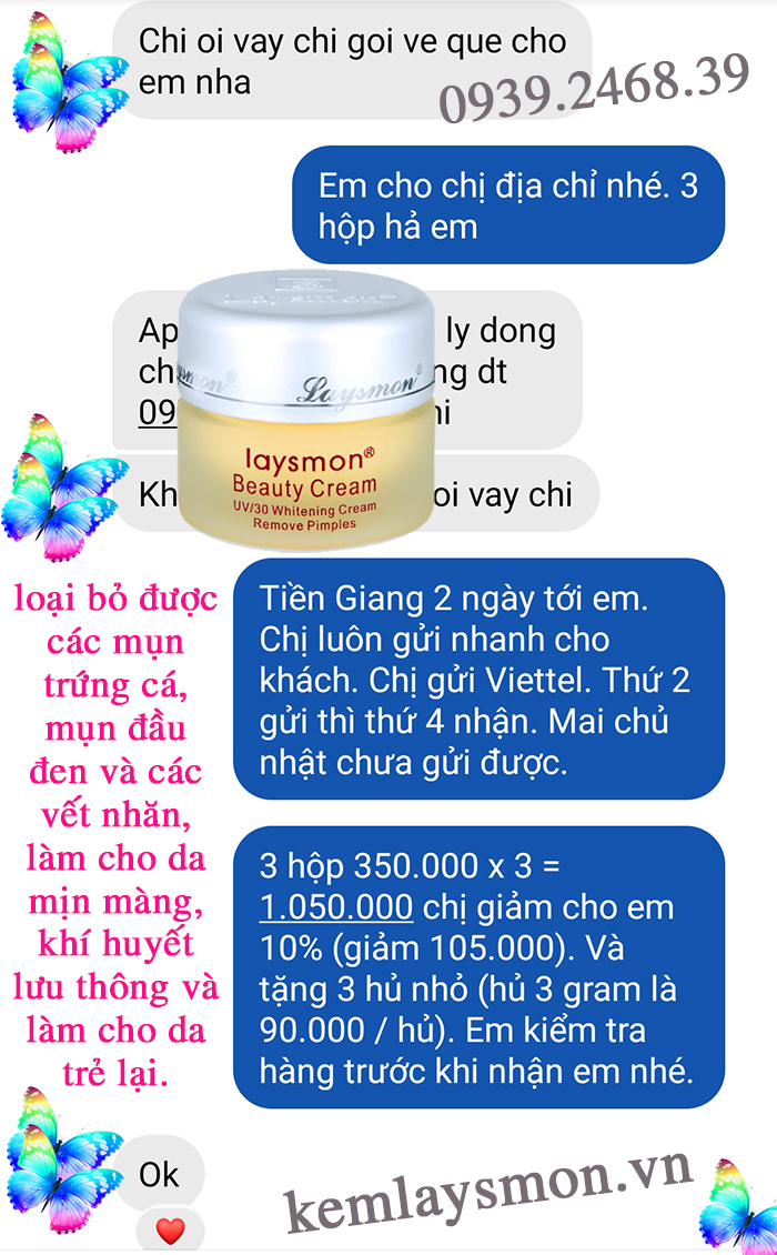 Kem Trị Mụn Va Lam Trắng Da Laysmon Beauty Cream