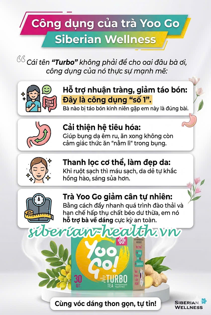 Công dụng của trà Yoo Go Siberian Wellness giúp hỗ trợ tiêu hóa và thanh lọc cơ thể