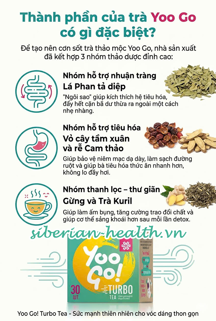 Chi tiết các thành phần thảo mộc tự nhiên trong trà Yoo Go Turbo Tea giúp giảm cân an toàn