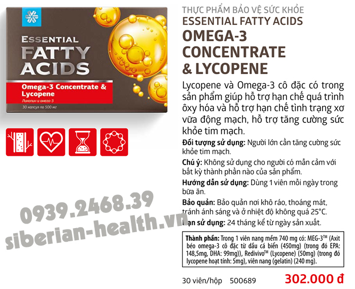 Thực phẩm bảo vệ sức khỏe Essential Fatty Acids Omega-3 Concentrate & Lycopene